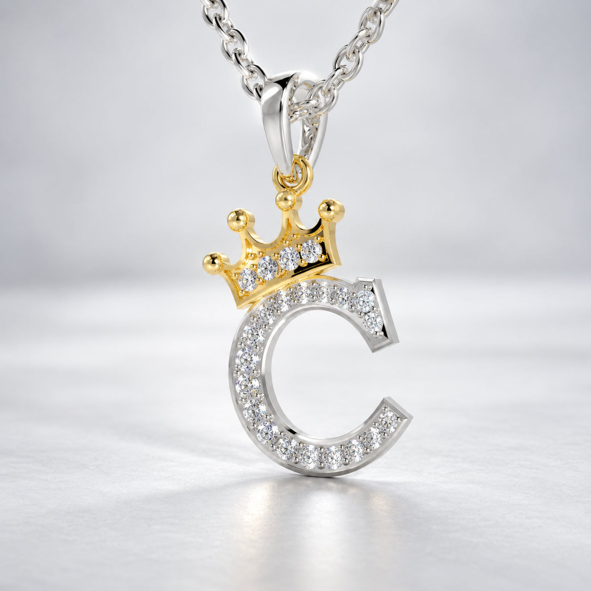 Arias by Lara Dutta Crown Initial C Diamond Pendant