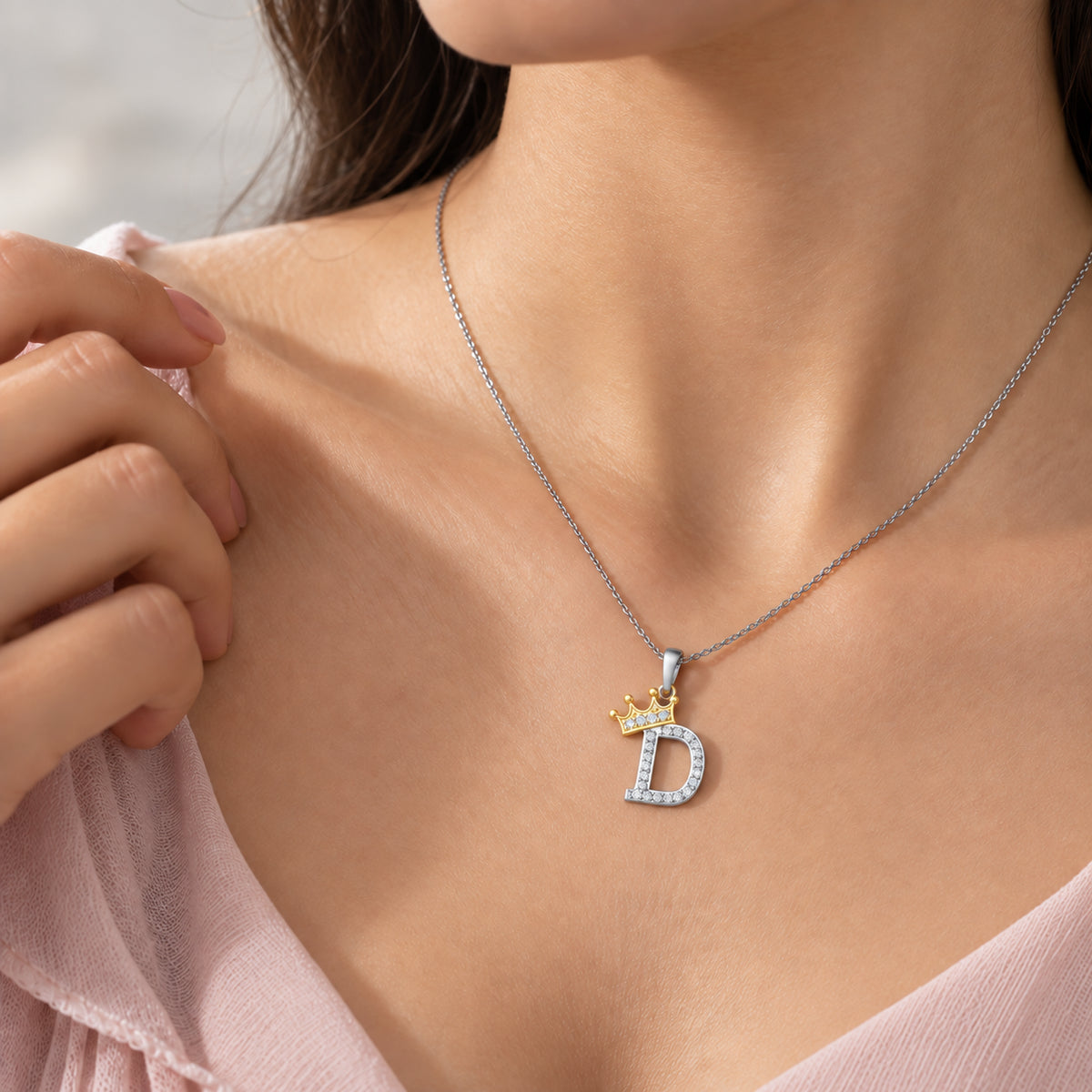 Arias by Lara Dutta Crown Initial D Diamond Pendant