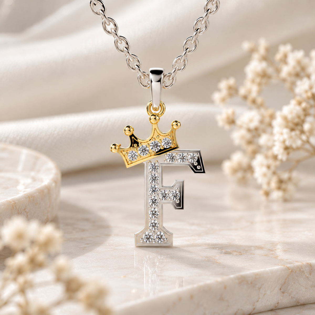 Arias by Lara Dutta Crown Initial F Diamond Pendant