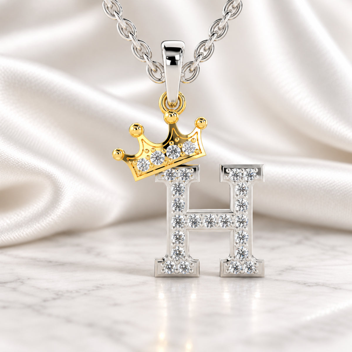 Arias by Lara Dutta Crown Initial H Diamond Pendant