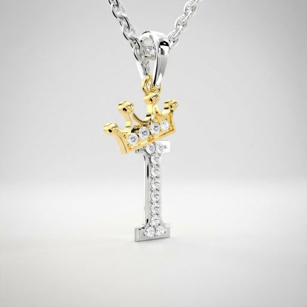 Arias by Lara Dutta Crown Initial I Diamond Pendant