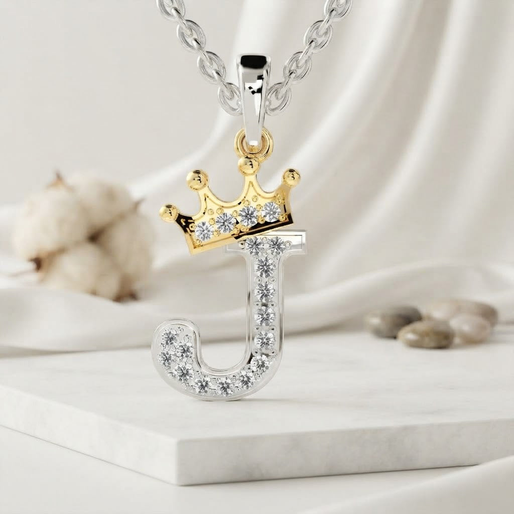 Arias by Lara Dutta Crown Initial J Diamond Pendant