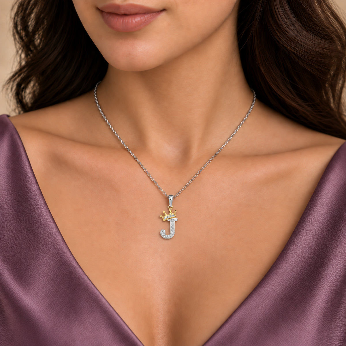 Arias by Lara Dutta Crown Initial J Diamond Pendant