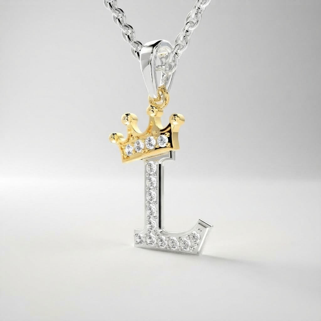 Arias by Lara Dutta Crown Initial L Diamond Pendant