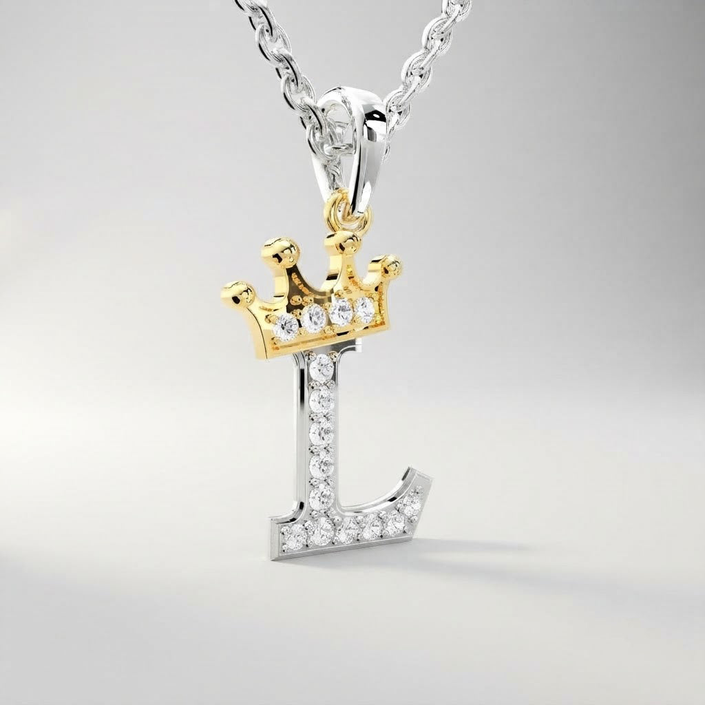 Arias by Lara Dutta Crown Initial L Diamond Pendant