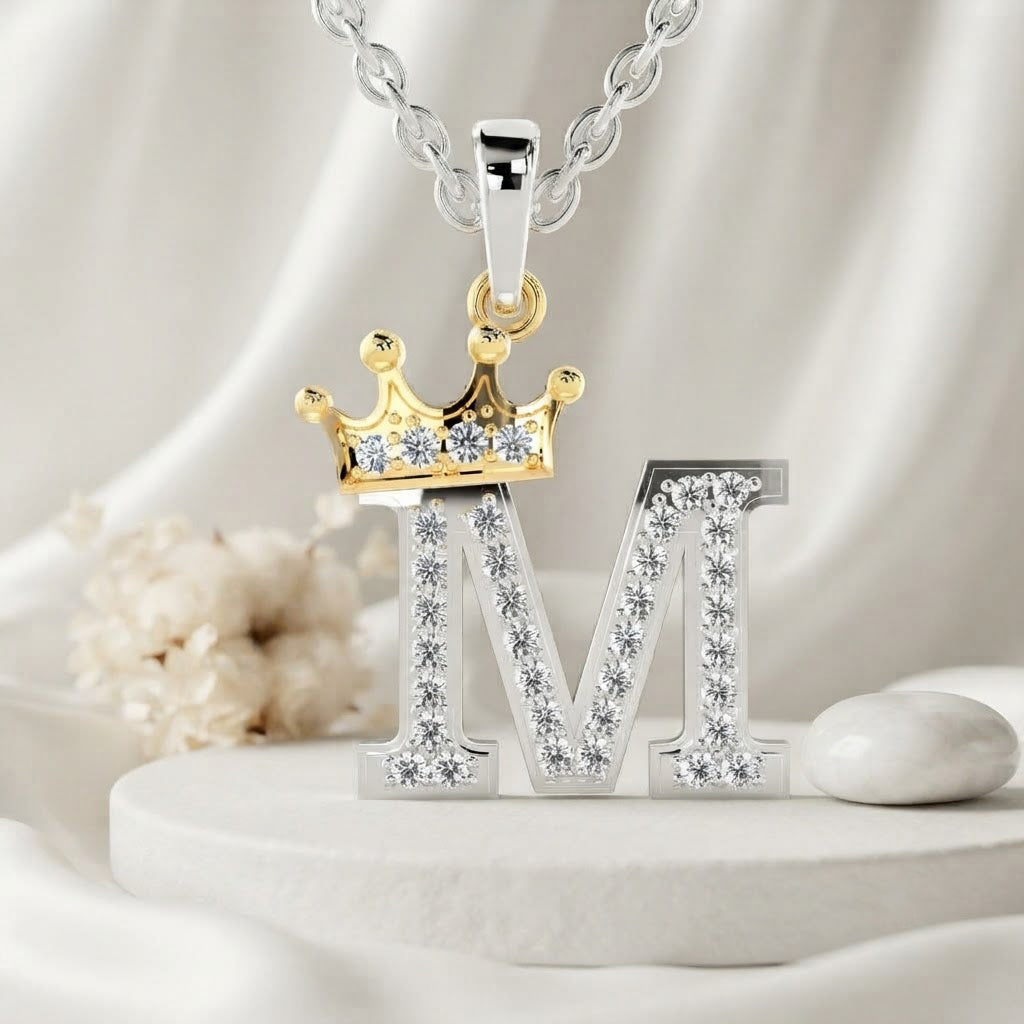 Arias by Lara Dutta Crown Initial M Diamond Pendant