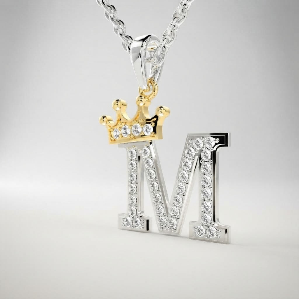Arias by Lara Dutta Crown Initial M Diamond Pendant