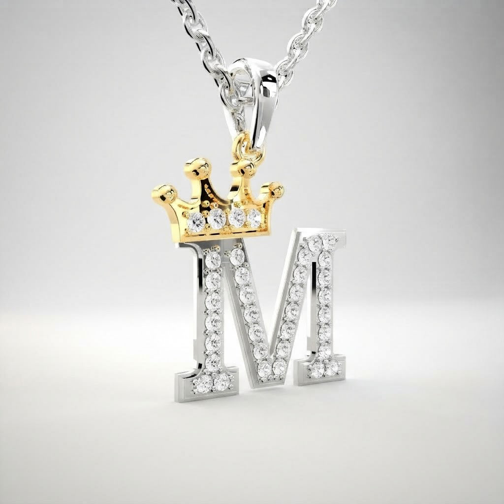 Arias by Lara Dutta Crown Initial M Diamond Pendant