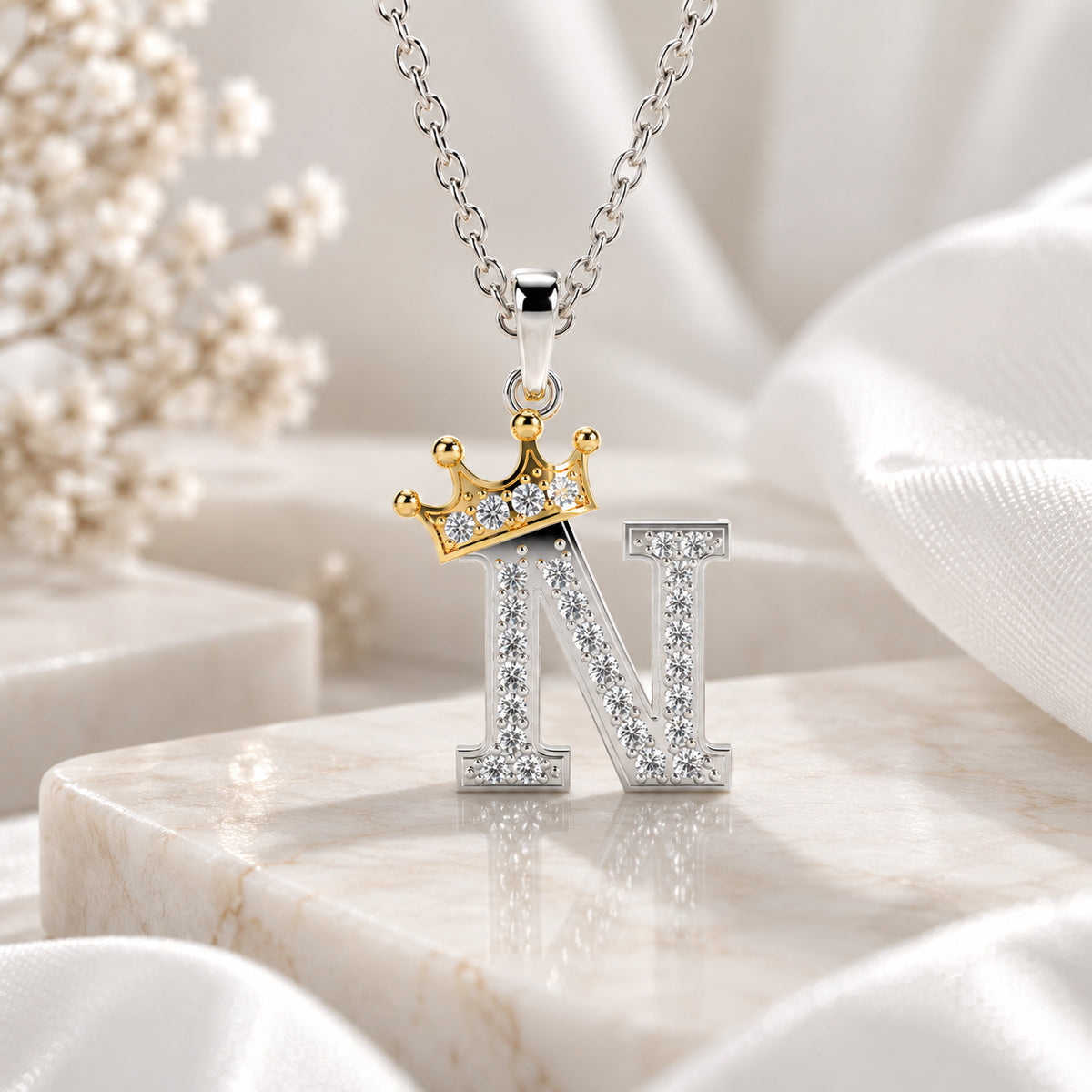 Arias by Lara Dutta Crown Initial N Diamond Pendant