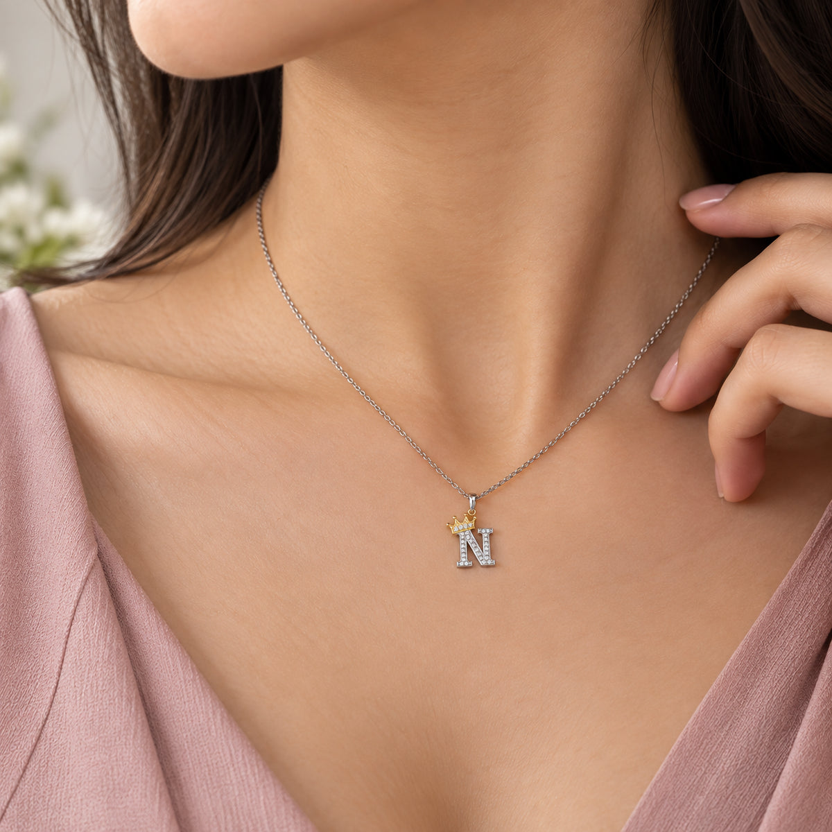 Arias by Lara Dutta Crown Initial N Diamond Pendant