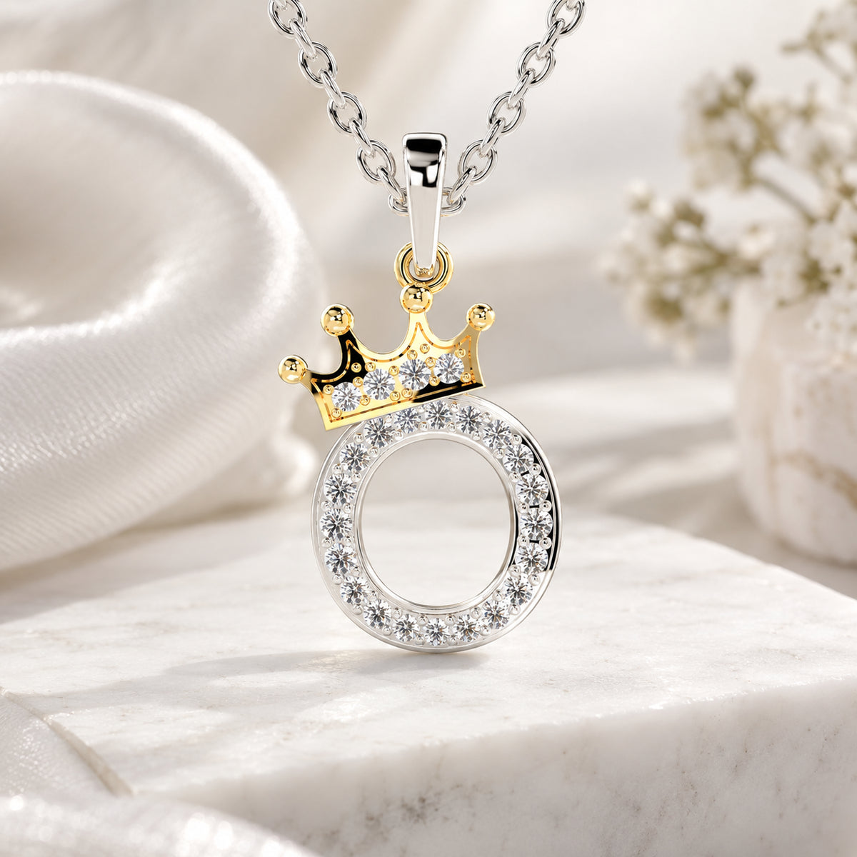 Arias by Lara Dutta Crown Initial O Diamond Pendant