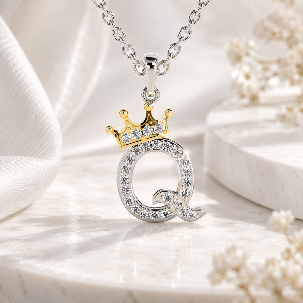Arias by Lara Dutta Crown Initial Q Diamond Pendant