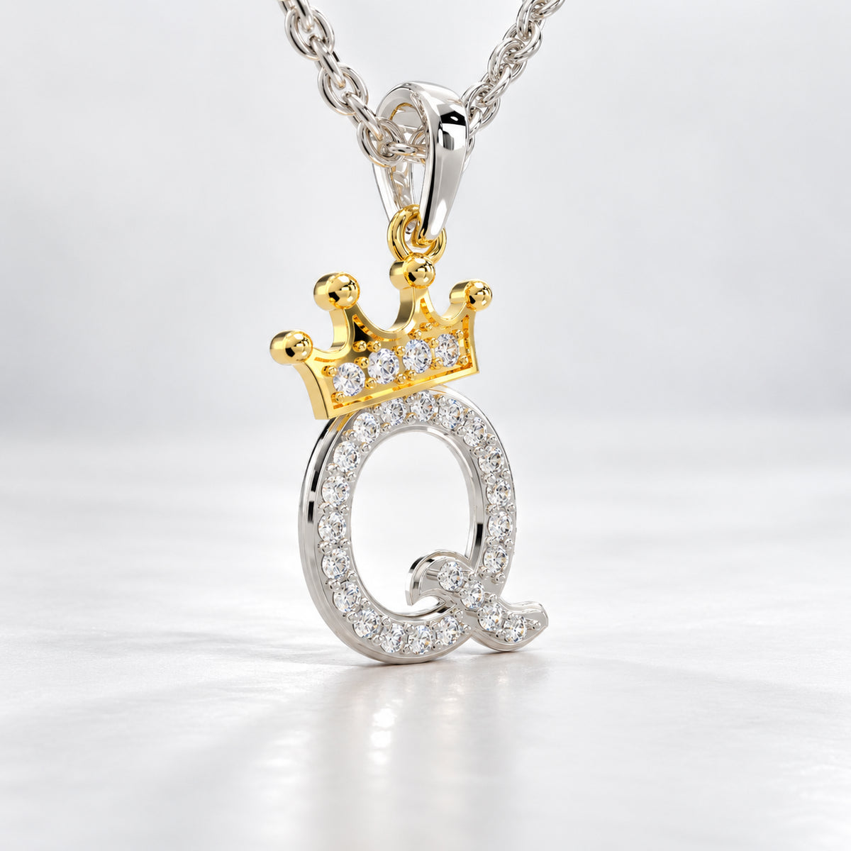 Arias by Lara Dutta Crown Initial Q Diamond Pendant