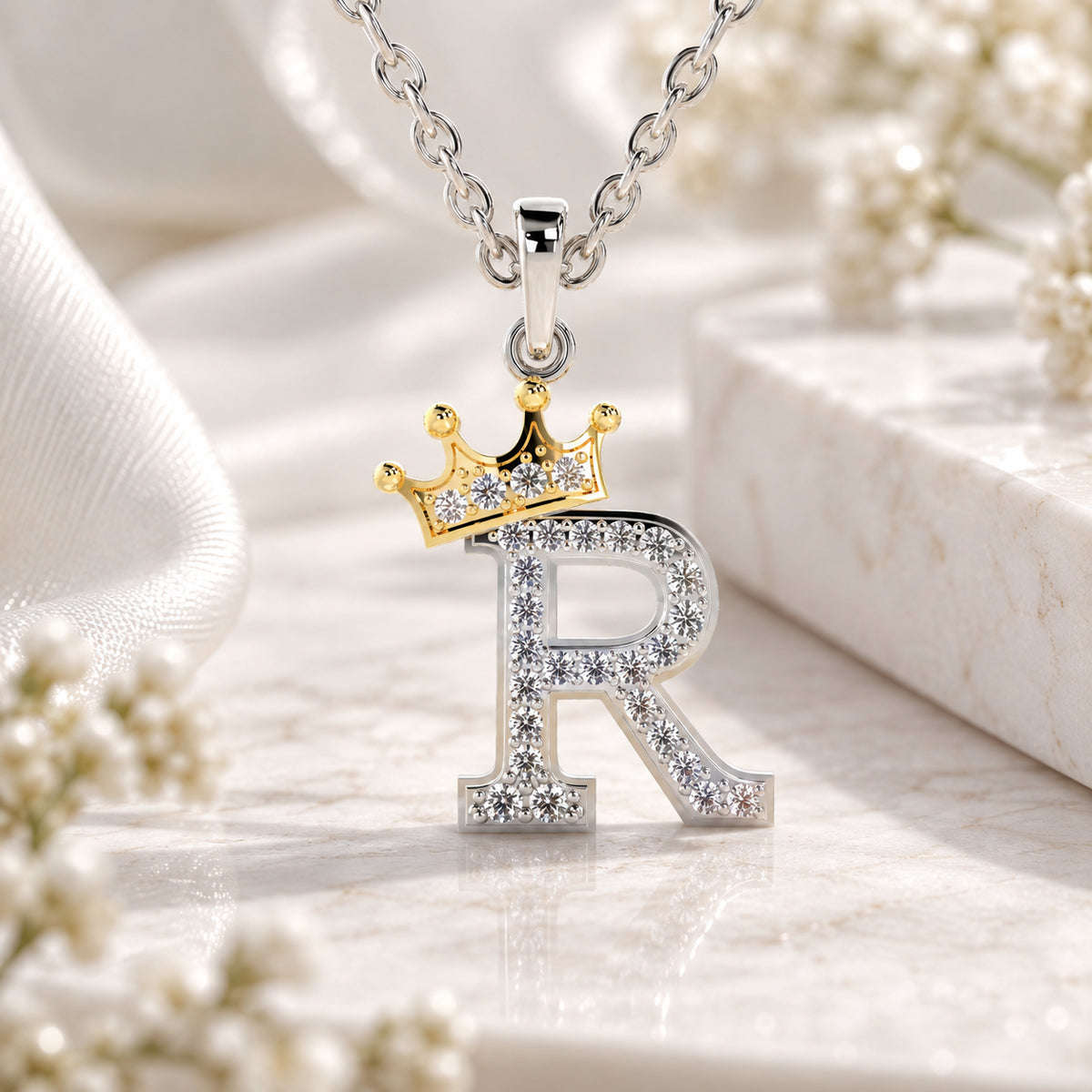 Arias by Lara Dutta Crown Initial R Diamond Pendant