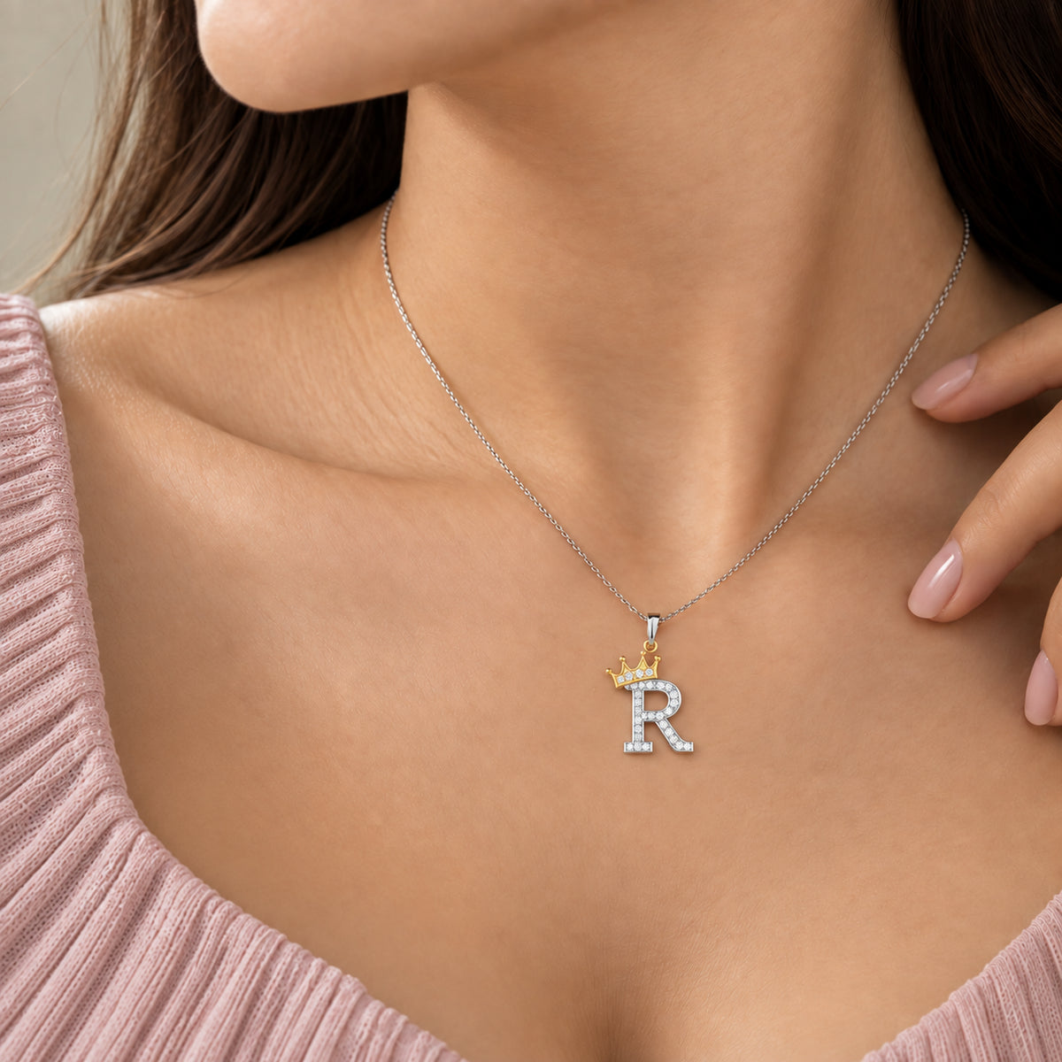 Arias by Lara Dutta Crown Initial R Diamond Pendant