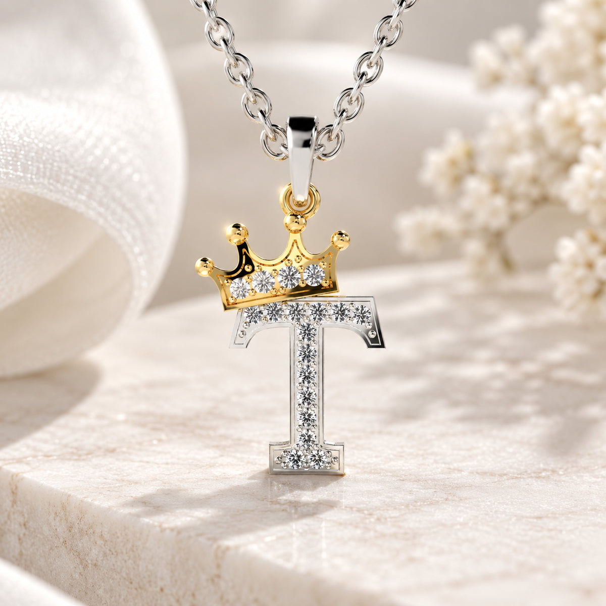 Arias by Lara Dutta Crown Initial T Diamond Pendant