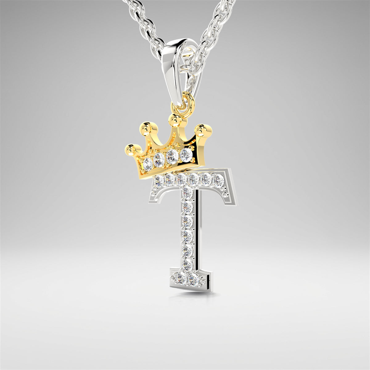 Arias by Lara Dutta Crown Initial T Diamond Pendant