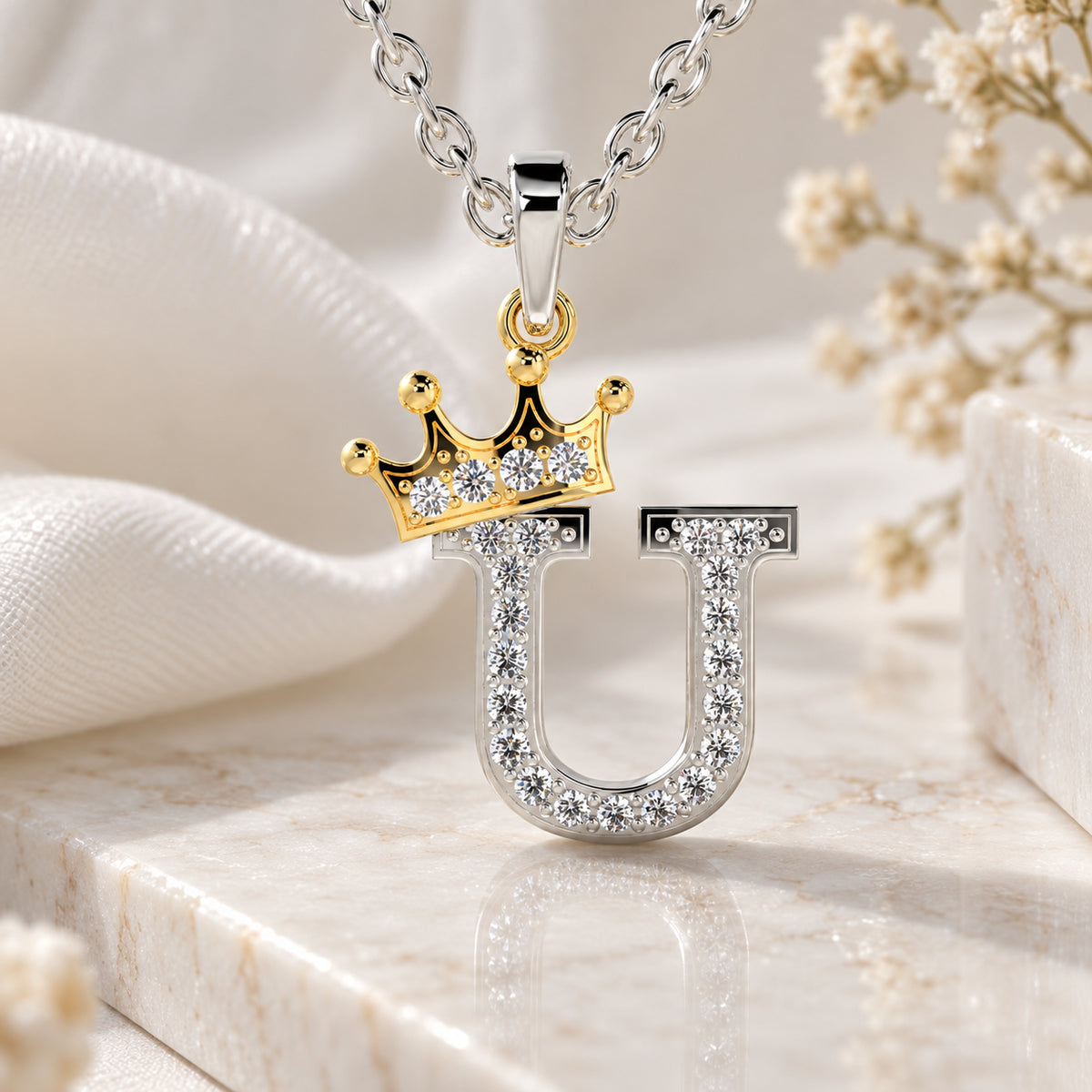 Arias by Lara Dutta Crown Initial U Diamond Pendant