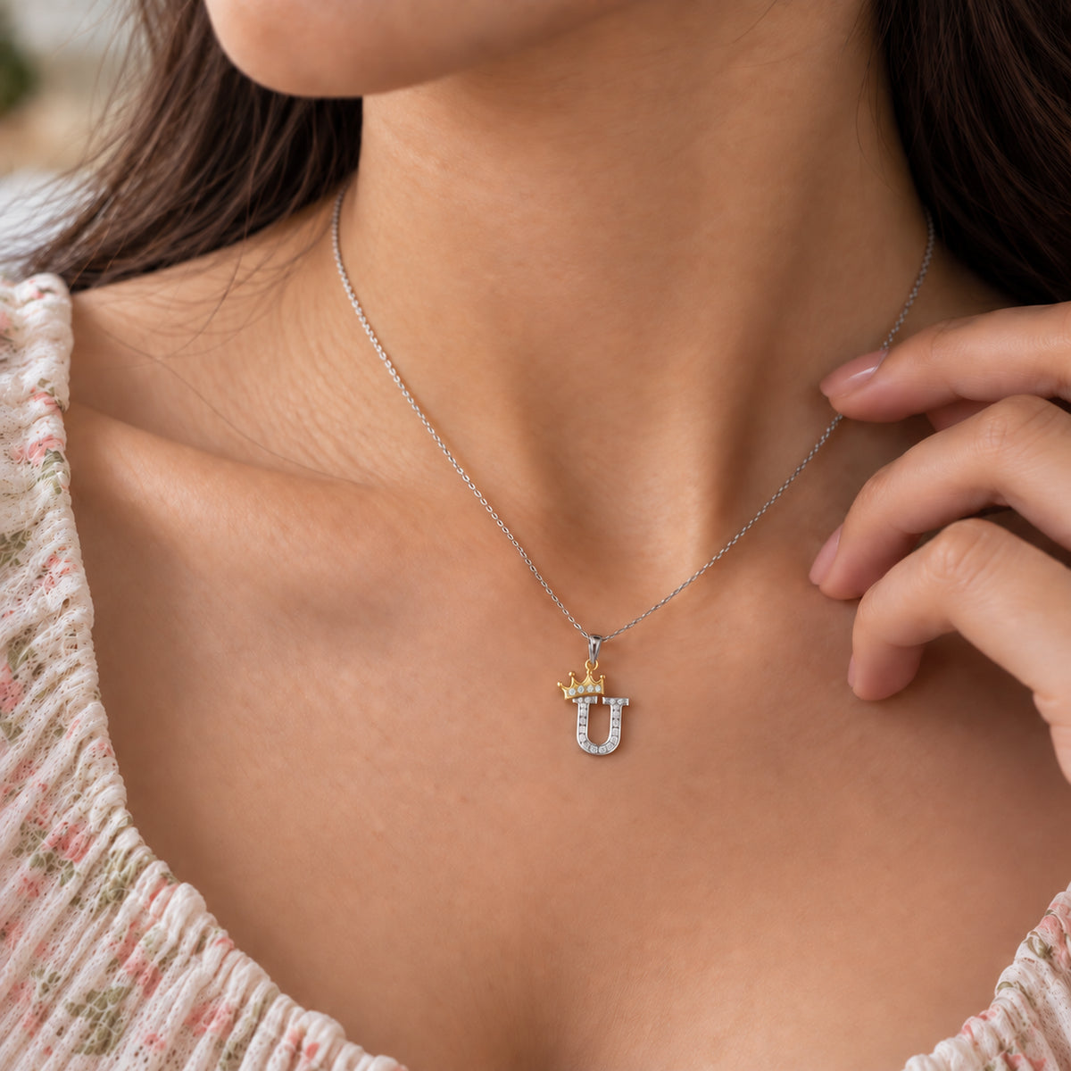 Arias by Lara Dutta Crown Initial U Diamond Pendant