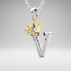 Arias by Lara Dutta Crown Initial V Diamond Pendant