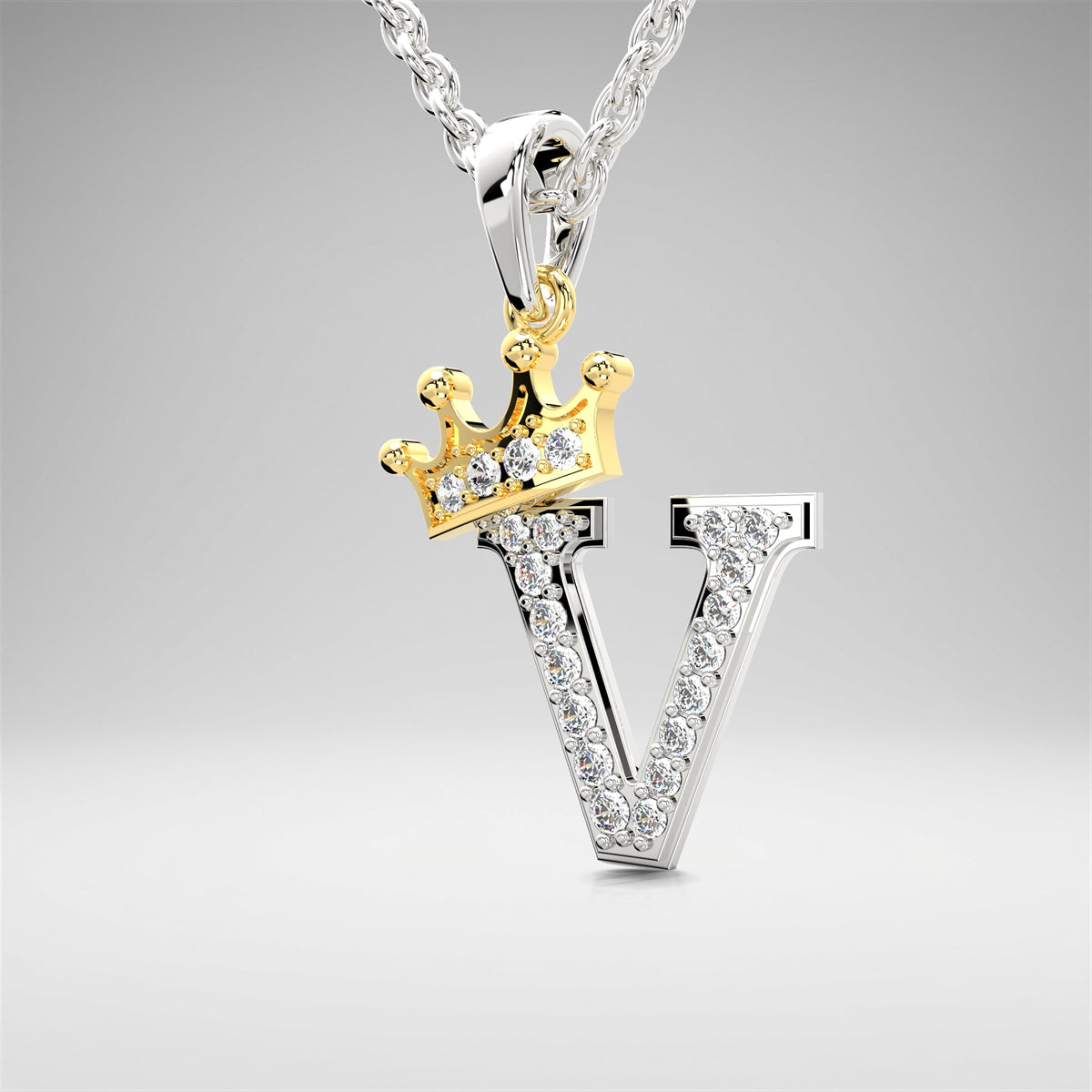 Arias by Lara Dutta Crown Initial V Diamond Pendant