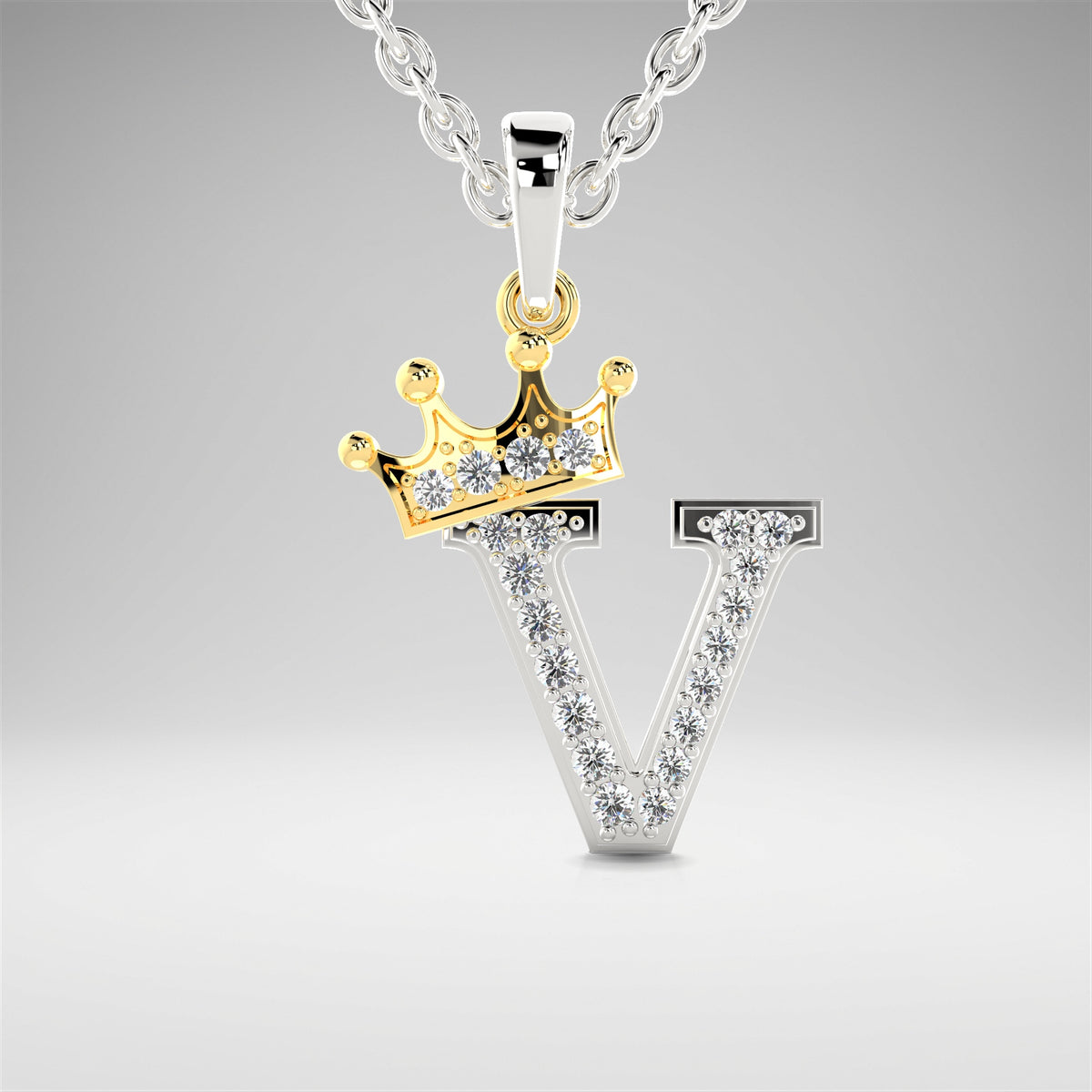 Arias by Lara Dutta Crown Initial V Diamond Pendant