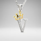 Arias by Lara Dutta Crown Initial V Diamond Pendant