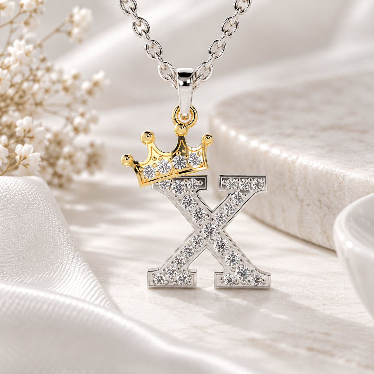Arias by Lara Dutta Crown Initial X Diamond Pendant