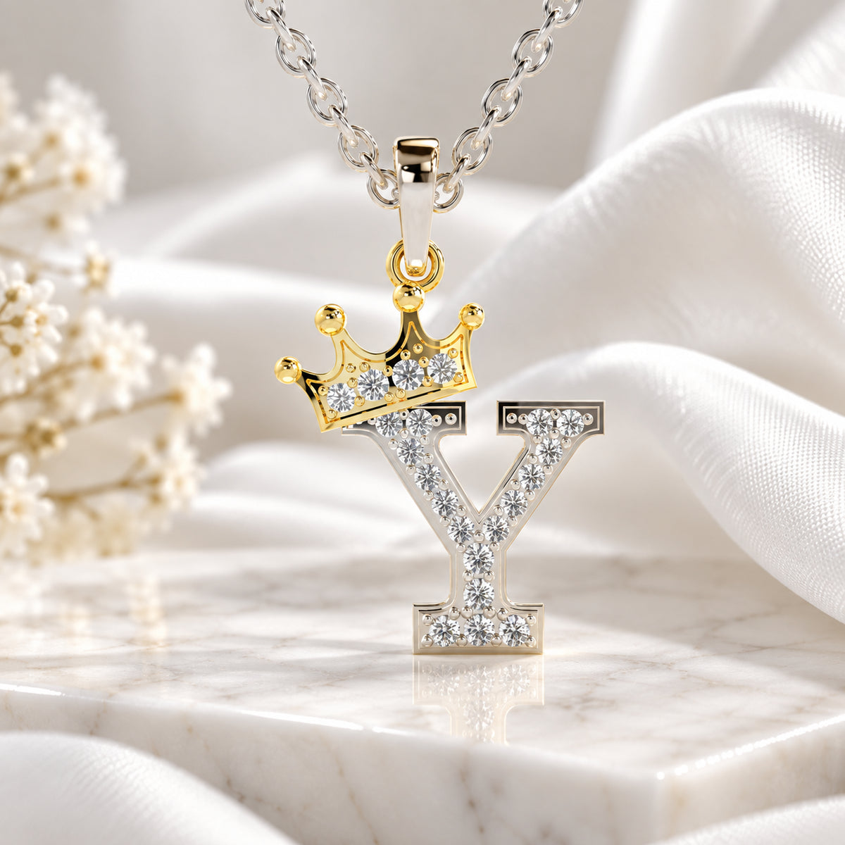Arias by Lara Dutta Crown Initial Y Diamond Pendant