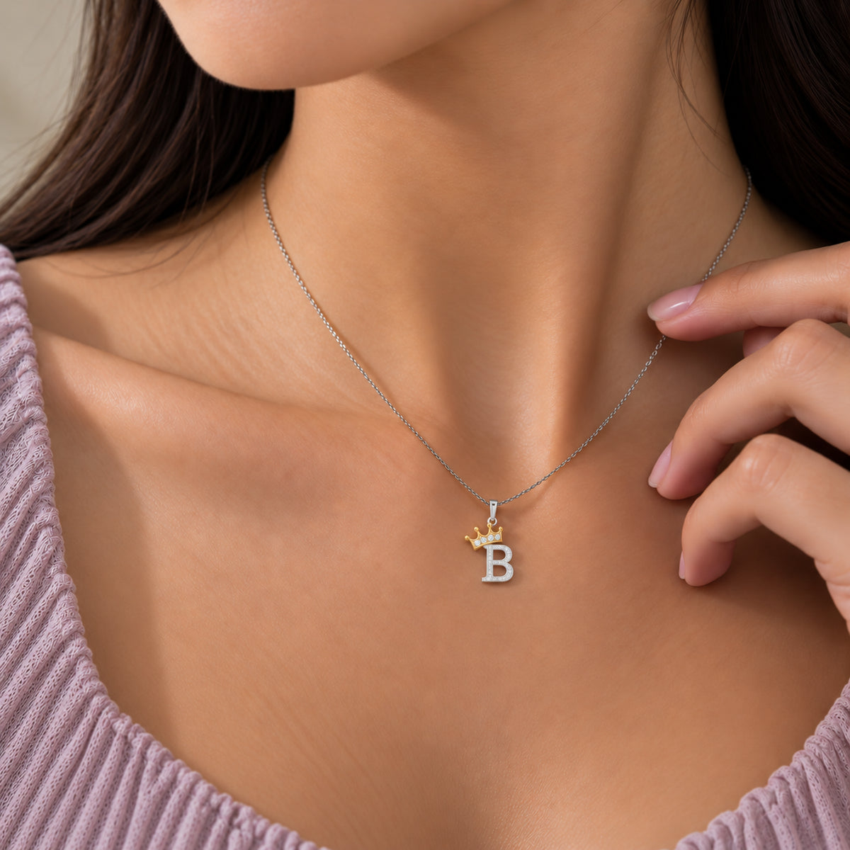 Arias by Lara Dutta Elegant Crowned Alphabet B Diamond Pendant