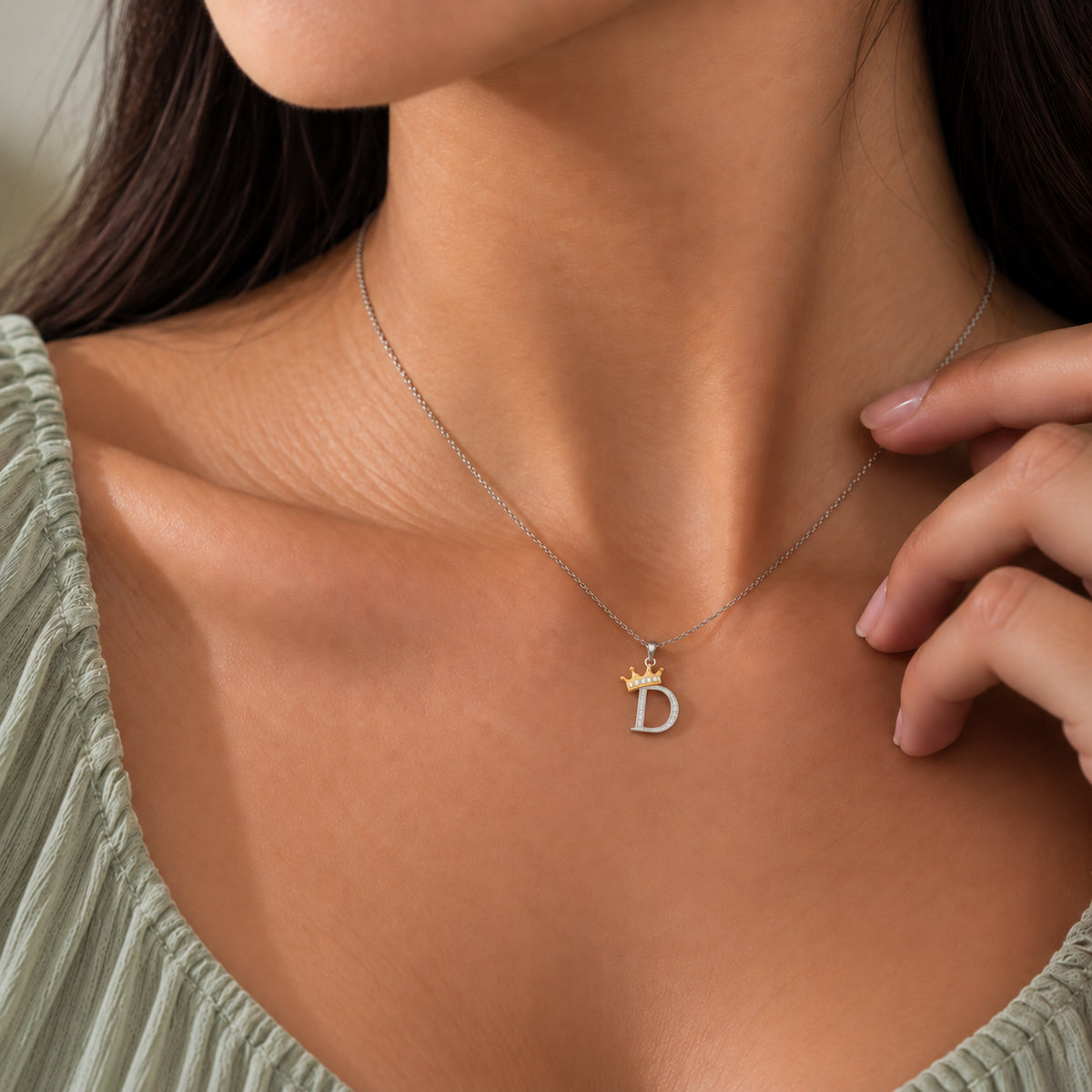 Arias by Lara Dutta Elegant Crowned Alphabet D Diamond Pendant