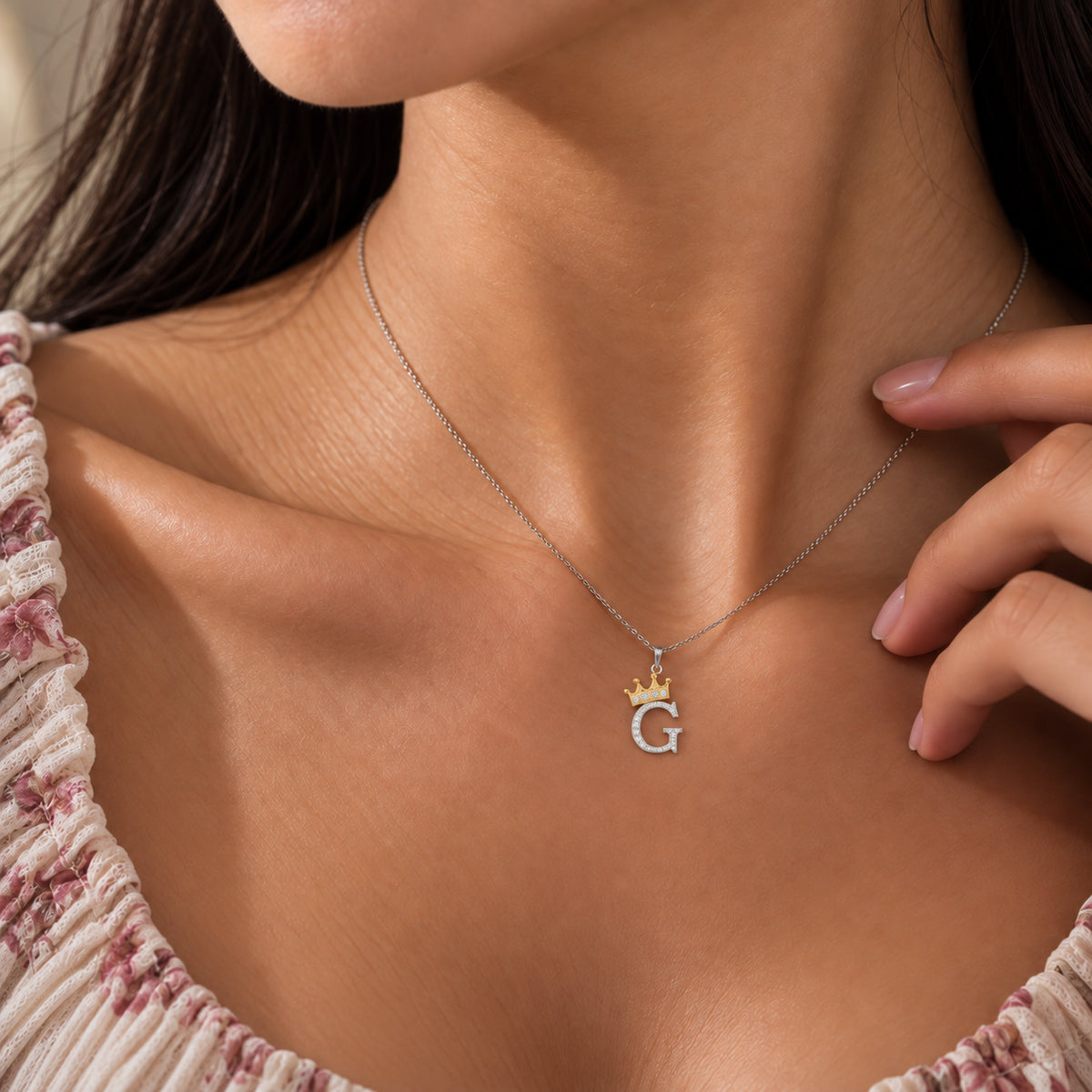Arias by Lara Dutta Elegant Crowned Alphabet G Diamond Pendant