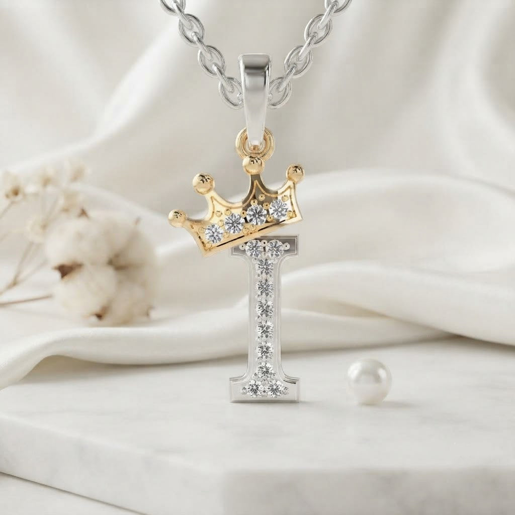 Arias by Lara Dutta Elegant Crowned Alphabet I Diamond Pendant