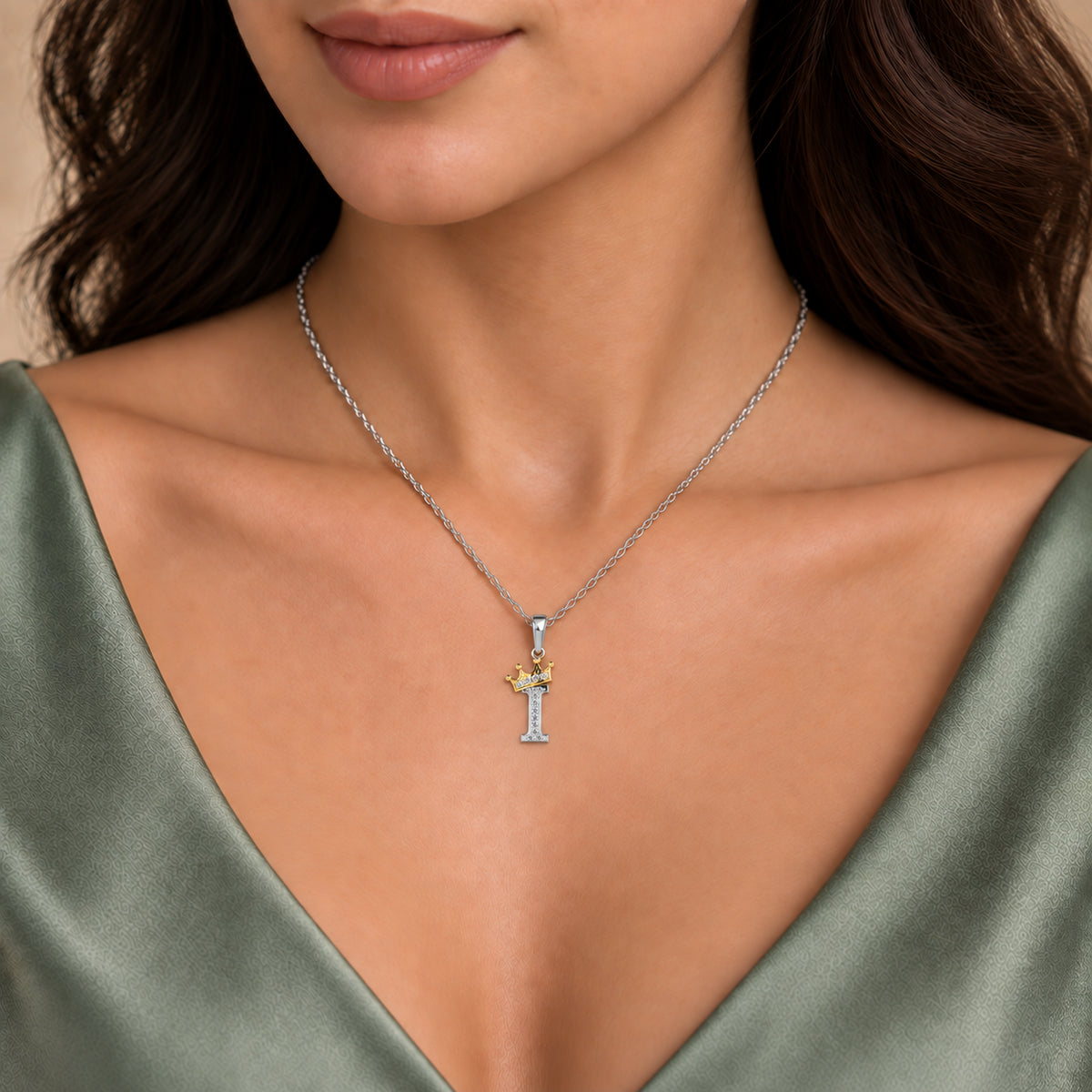 Arias by Lara Dutta Elegant Crowned Alphabet I Diamond Pendant