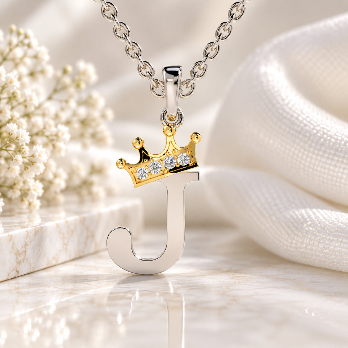Arias by Lara Dutta Elegant Crowned Alphabet J Diamond Pendant