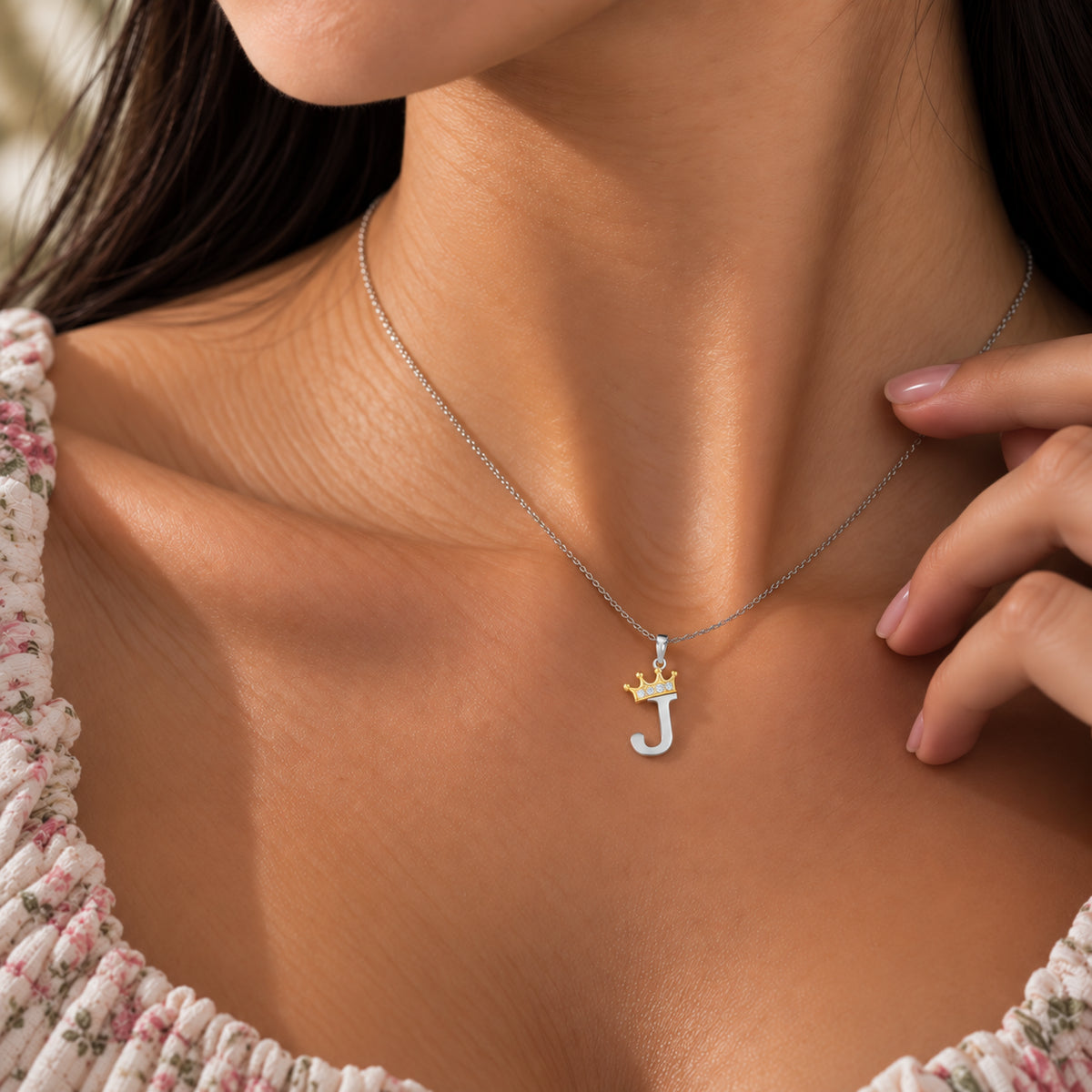 Arias by Lara Dutta Elegant Crowned Alphabet J Diamond Pendant
