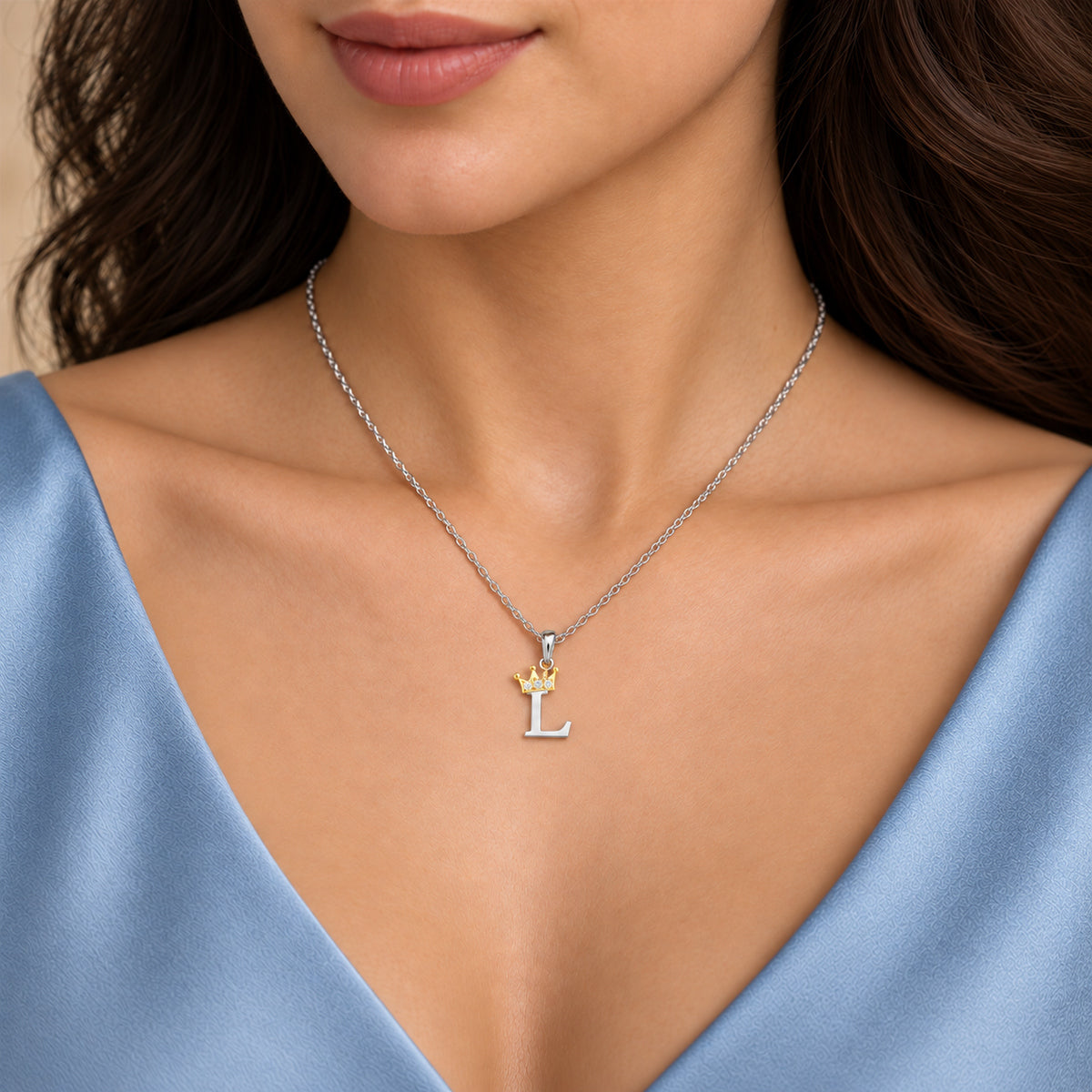 Arias by Lara Dutta Elegant Crowned Alphabet L Diamond Pendant