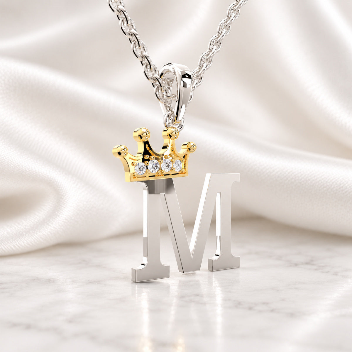 Arias by Lara Dutta Elegant Crowned Alphabet M Diamond Pendant