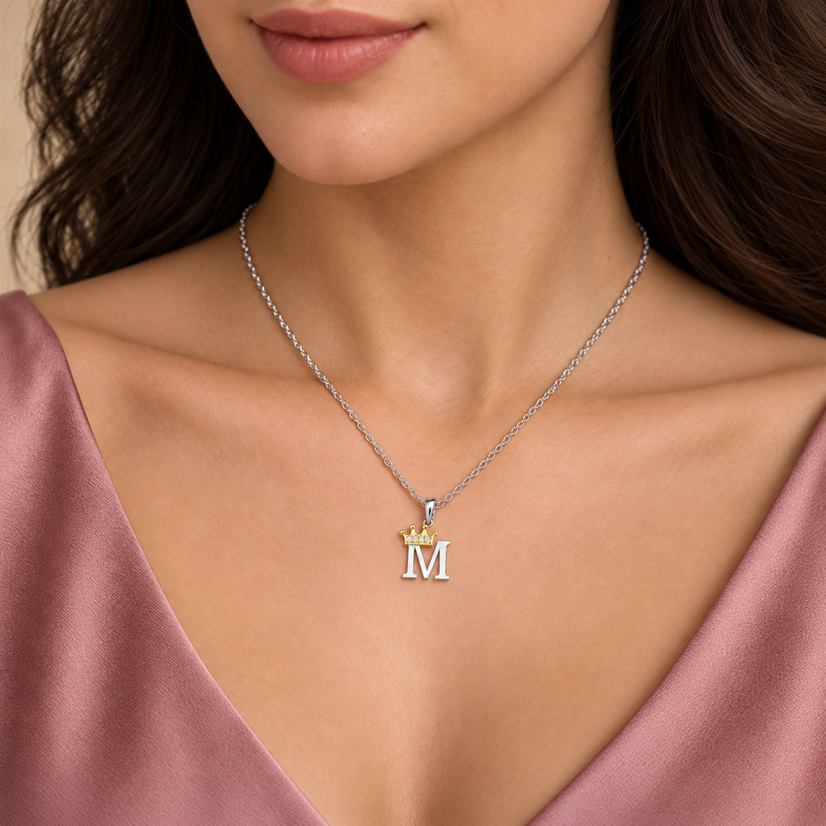 Arias by Lara Dutta Elegant Crowned Alphabet M Diamond Pendant