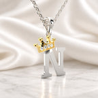 Arias by Lara Dutta Elegant Crowned Alphabet N Diamond Pendant