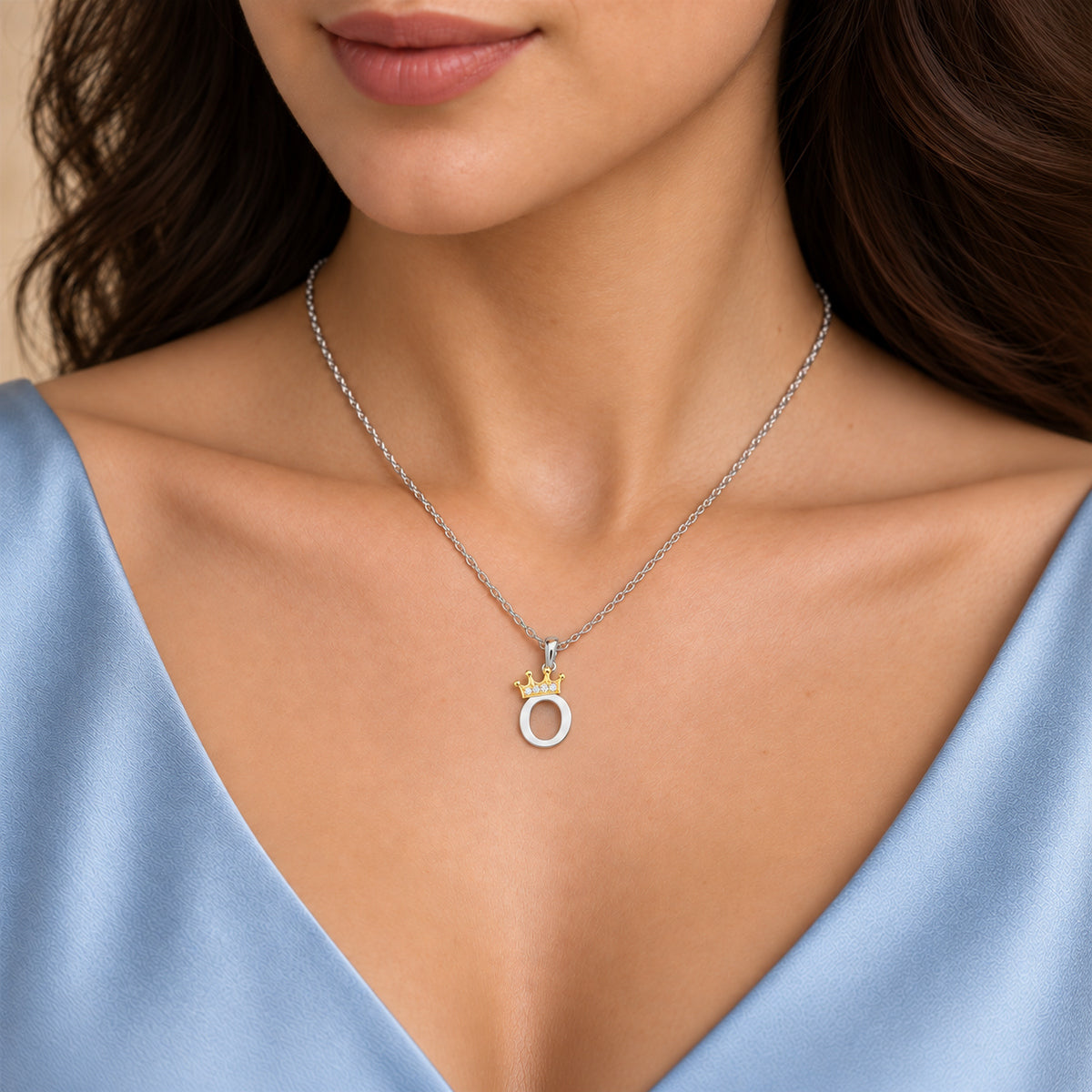 Arias by Lara Dutta Elegant Crowned Alphabet O Diamond Pendant