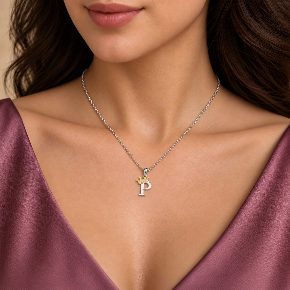 Arias by Lara Dutta Elegant Crowned Alphabet P Diamond Pendant