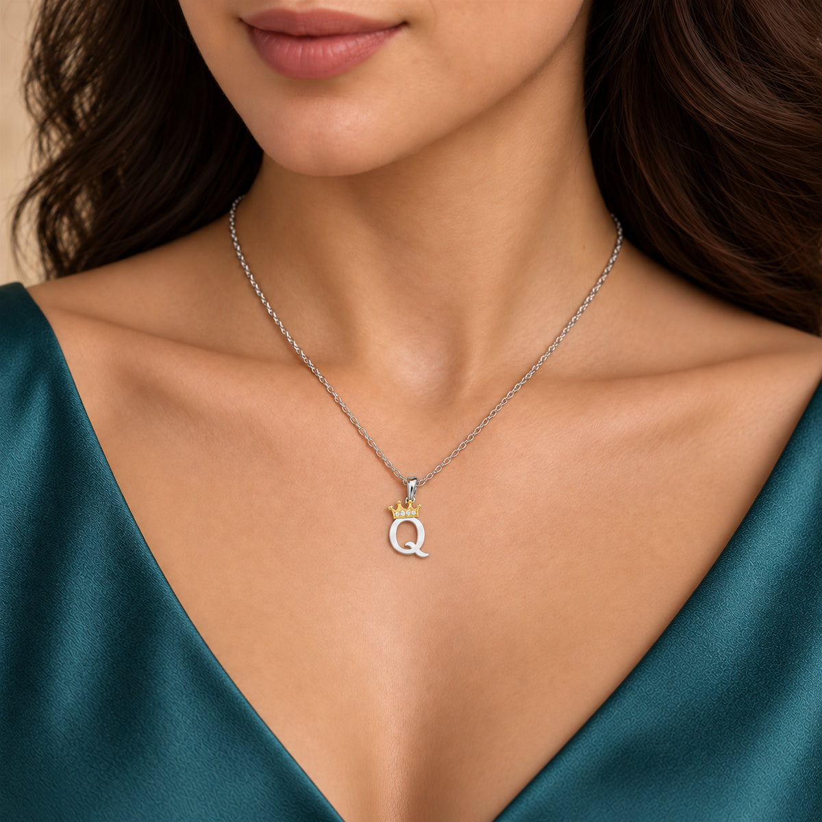 Arias by Lara Dutta Elegant Crowned Alphabet Q Diamond Pendant