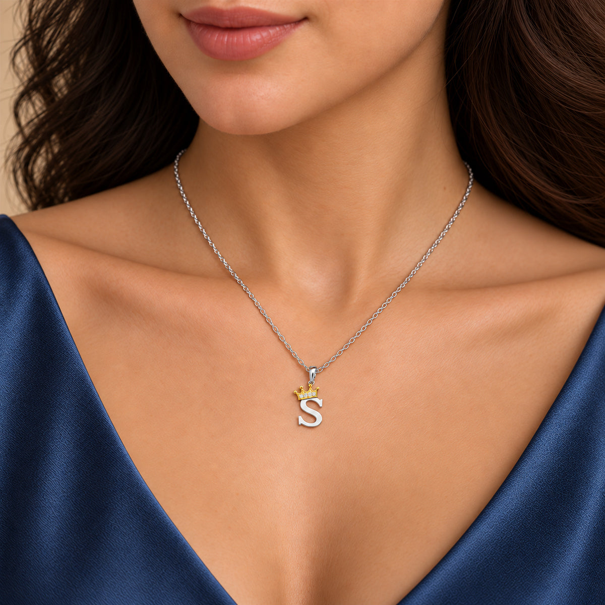 Arias by Lara Dutta Elegant Crowned Alphabet S Diamond Pendant