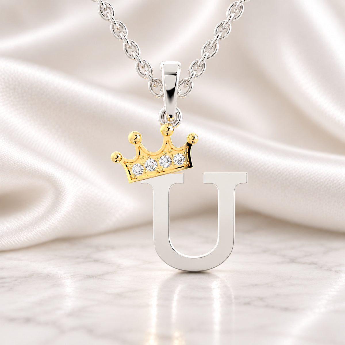 Arias by Lara Dutta Elegant Crowned Alphabet U Diamond Pendant