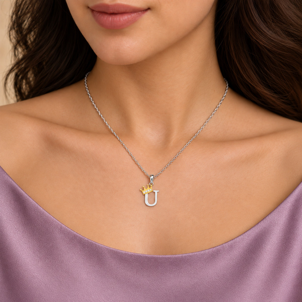 Arias by Lara Dutta Elegant Crowned Alphabet U Diamond Pendant