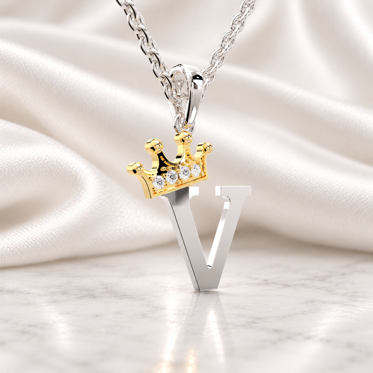 Arias by Lara Dutta Elegant Crowned Alphabet V Diamond Pendant