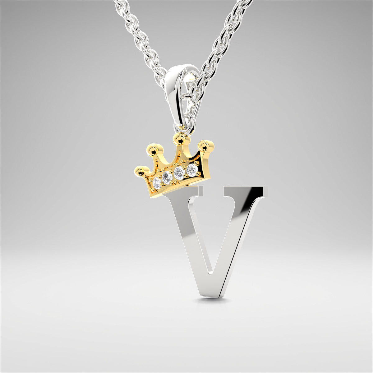 Arias by Lara Dutta Elegant Crowned Alphabet V Diamond Pendant