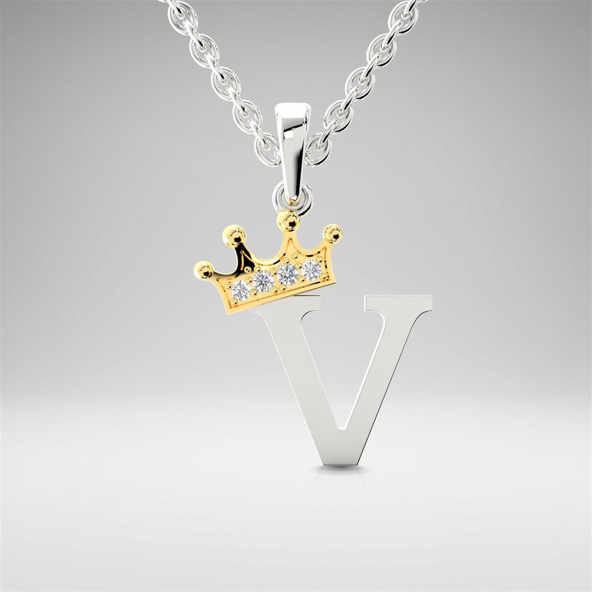 Arias by Lara Dutta Elegant Crowned Alphabet V Diamond Pendant