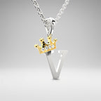 Arias by Lara Dutta Elegant Crowned Alphabet V Diamond Pendant